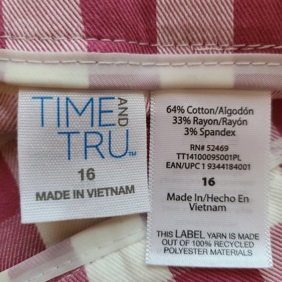 Time and Tru Womens Size 16 Crop Capri Pants Rosiest Rouge Plaid - Picture 5 of 12